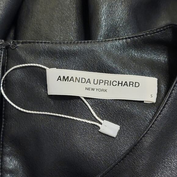 AMANDA UPRICHARD Faux Leather Sleeveless Drop Waist Black Mini Dress Size S - Picture 11 of 13